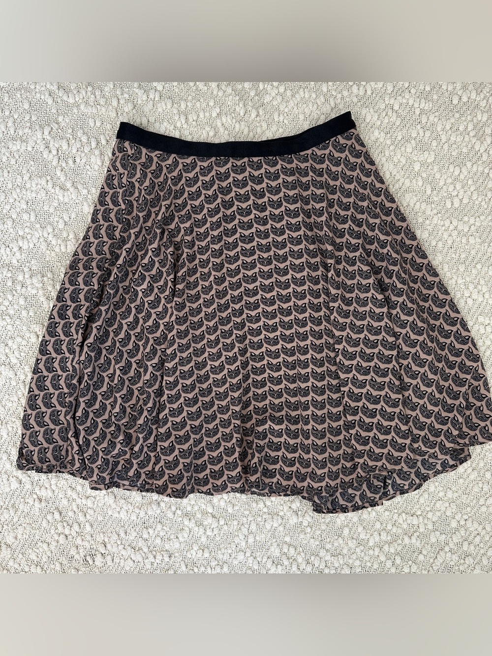 Eva Franco Anthropologie Fox Print A-Line Skirt Mauve Black Size 8